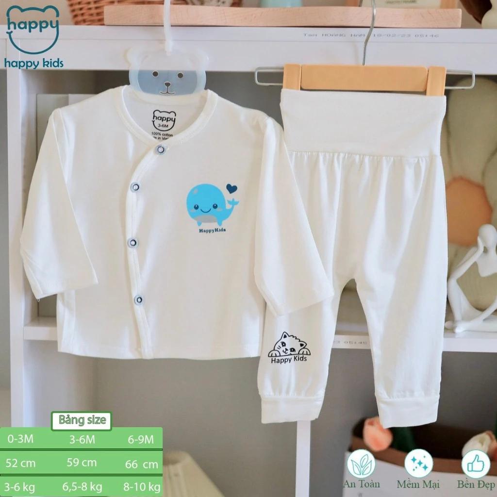 [3-8kg] Bộ Quần Áo Sơ Sinh Dài Tay Cạp Cao Chất Thun Lạnh Mềm, Mỏng, Mát - HAPPY KIDS - Gấu nâu