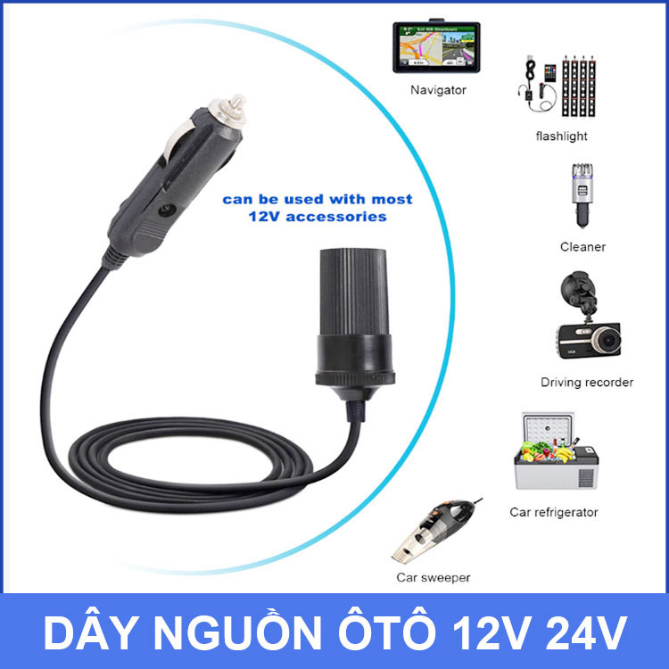 Dây nguồn nối dài ôtô 12V 24V đuôi đực cái 2 mét