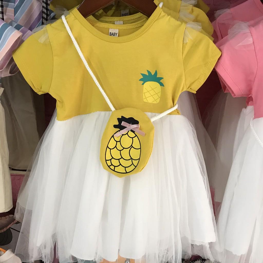 Váy Cho Bé Gái Mùa Hè Cộc Tay Váy Cotton Kèm Túi Màu Vàng Hồng Mềm Cho Bé 2 đến 8 Tuổi Từ 6 Đến 13 Kg Sulykids 2021