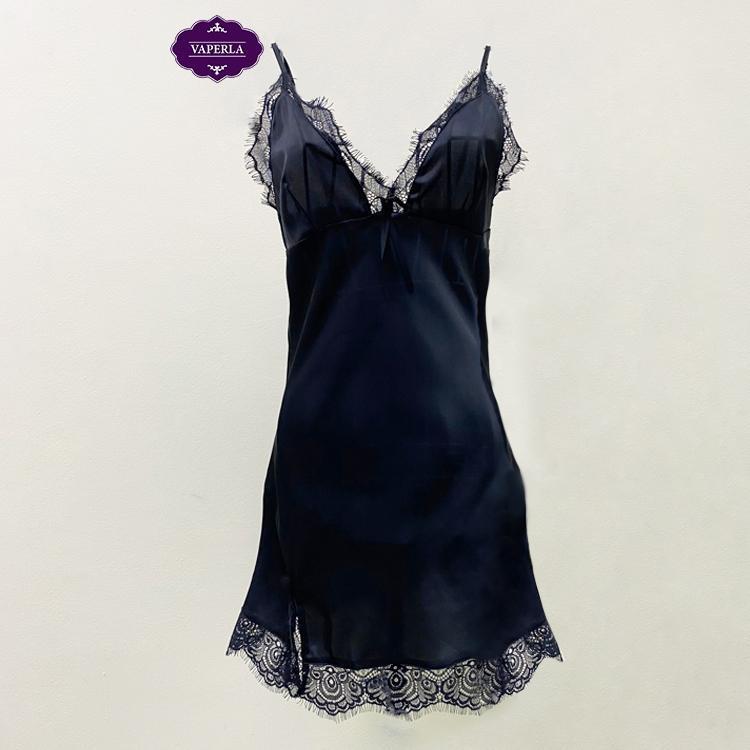 Váy ngủ lụa satin phối ren xẻ