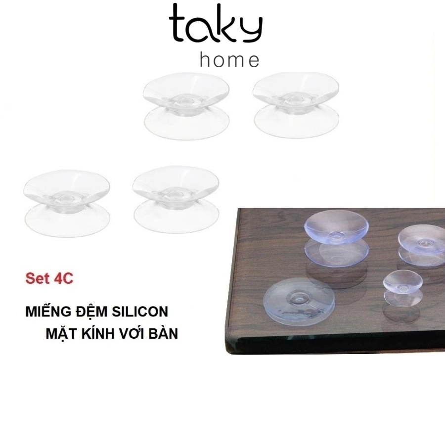 4 Đệm Hít Silicon Giữa Kính Và Mặt Bàn, Miếng Đệm Kê Kính Mặt Bàn, Chống Xê Dịch Và Trơn Trượt Mặt Kính - TakyHome 5507