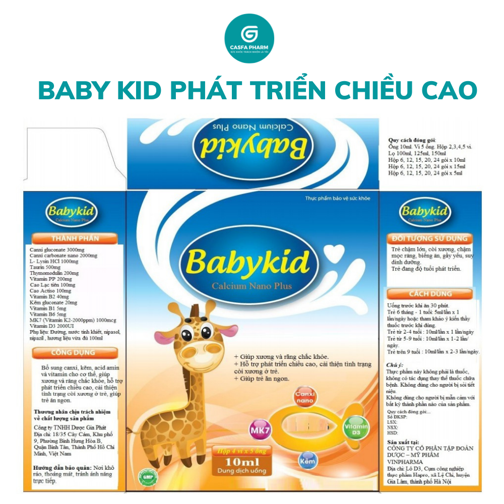 Siro bổ sung Vitamin D3, tăng hấp thu canxi và đề kháng cho trẻ BABYKID CALCIUM PLUS - Hộp 20 ống