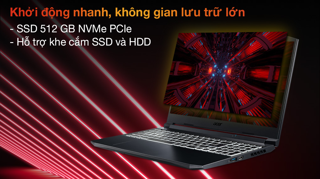 Laptop Acer Gaming Nitro 5 Eagle AN515-57-74NU NH.QD9SV.001 (Core i7-11800H/ 8GB DDR4 3200Mhz/ RTX 3050Ti 4G-GDDR6/ 512GB SSD PCIe NVMe/ 15.6 FHD IPS, 144Hz/ Win10) - Hàng Chính Hãng