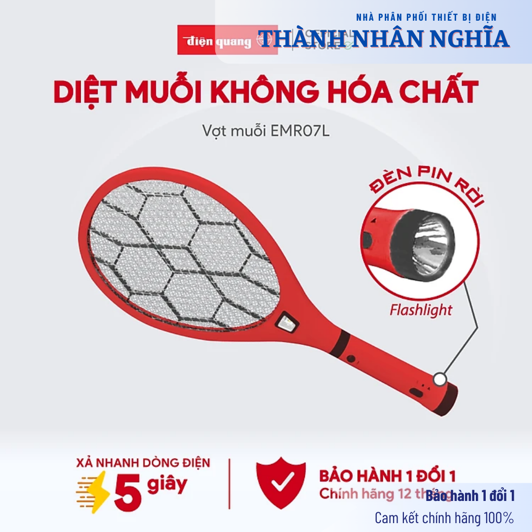 Bộ vợt muỗi đa năng Điện Quang ĐQ EMR07L RBL Xả nhanh dòng điện 5 giây, gọn nhẹ