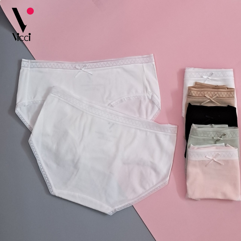 Quần lót nữ cotton Nhật viền ren cạp vừa kháng khuẩn Vicci QV.208 ôm sát vòng 3, mềm mại, thoáng mát