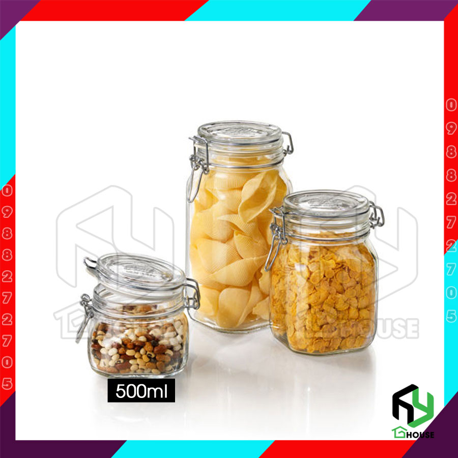 ITALY-Hũ thủy tinh nắp cài FIDO - Bormioli Rocco - 500ml - Siêu kín hơi - Glass jar with airtight lid