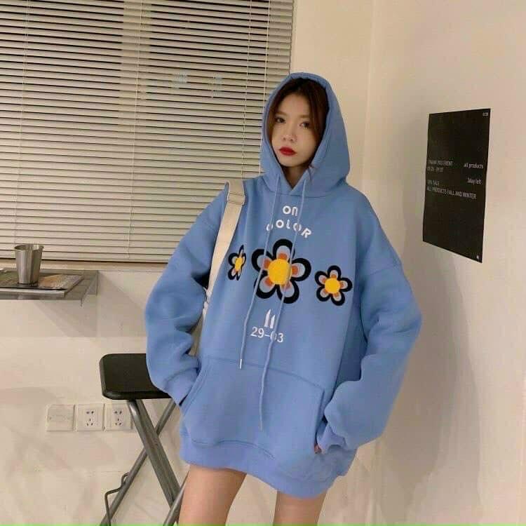 ÁO HOODIE - ÁO KHOÁC NỈ NGOẠI Dây full zip HOOIDE MỚI IN HOA 5 CÁNH DỄ THƯƠNG