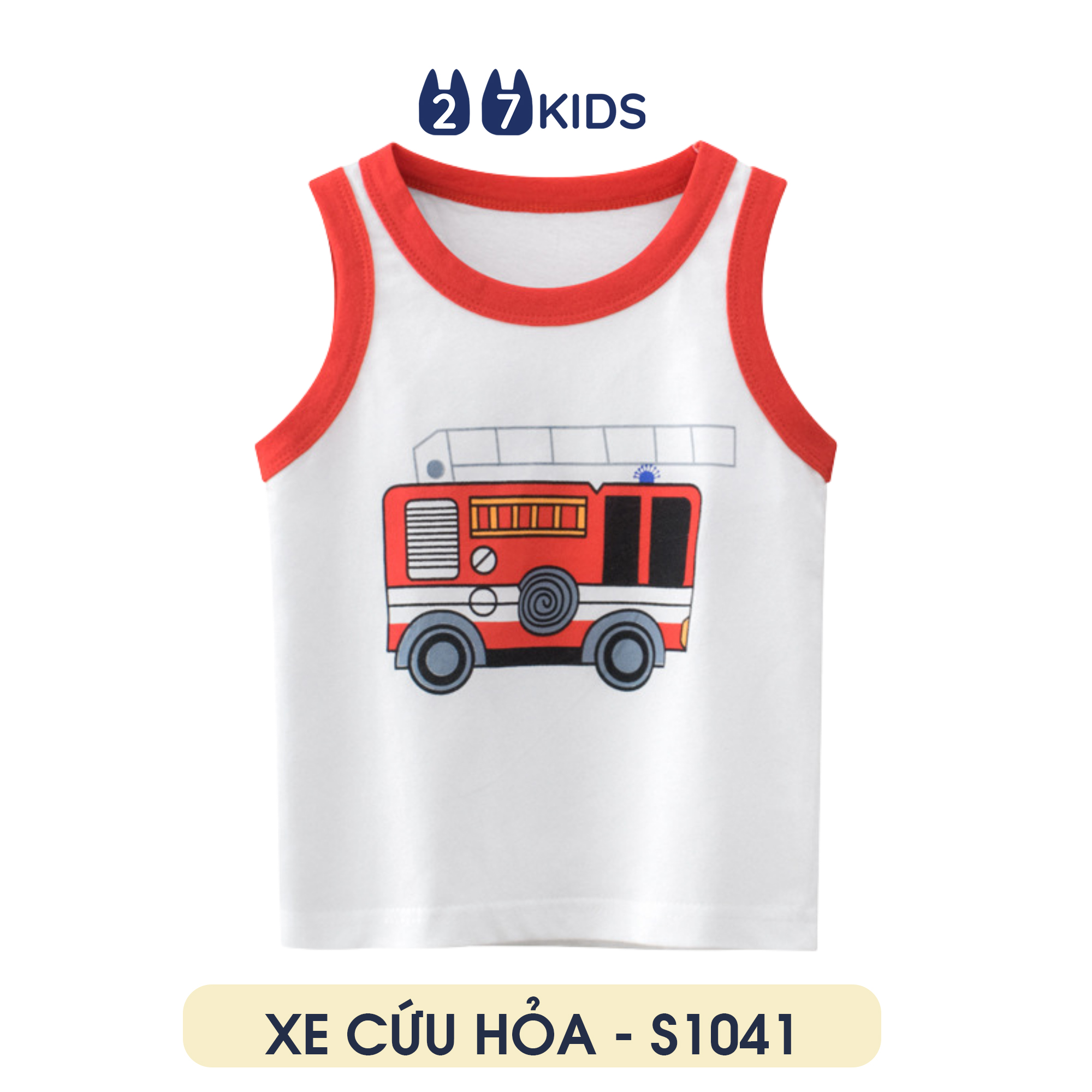 Áo ba lỗ bé trai 27Kids áo thun sát nách cho bé XE CỨU HỎA - S1041