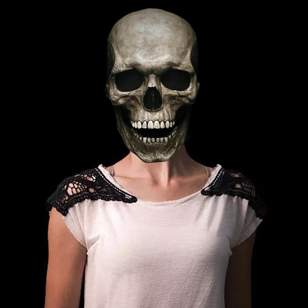 Full Head Skull  With Movable Jaw Halloween Latex Headgear