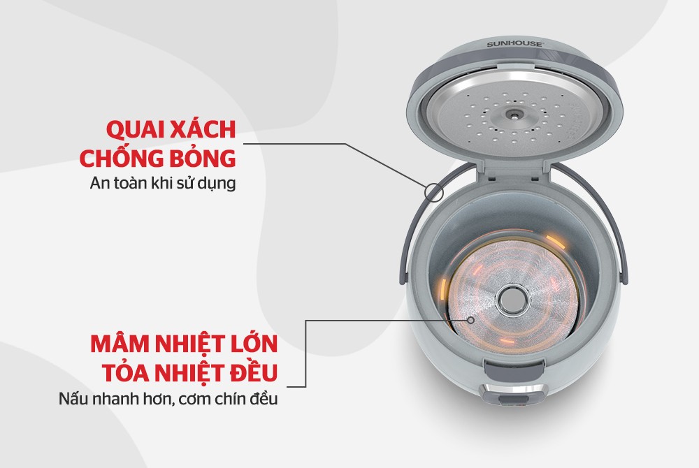 Nồi Cơm Điện 1.8L Sunhouse SHD8663 - Màu Ngẫu Nhiên - Hàng Chính Hãng