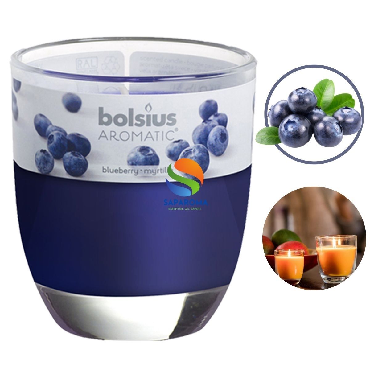 Ly nến thơm tinh dầu Bolsius Blueberry 105g QT024348 - hương việt quất, nến trang trí, thơm phòng, thư giãn, Hỗ trợ khử mùi