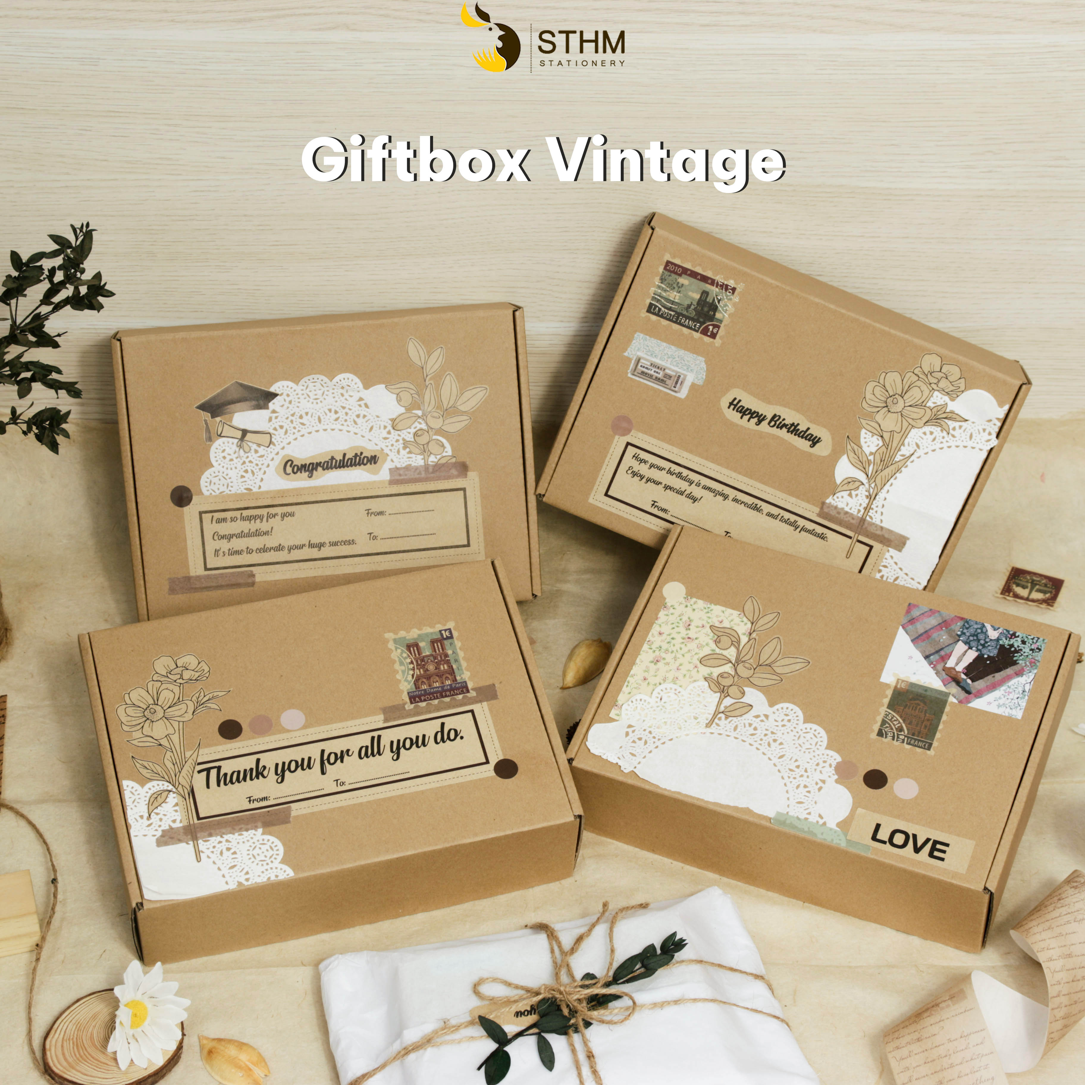 [STHM stationery] - Hộp quà Handmade Vintage - Chỉ bao gồm hộp và giấy gói bên trong