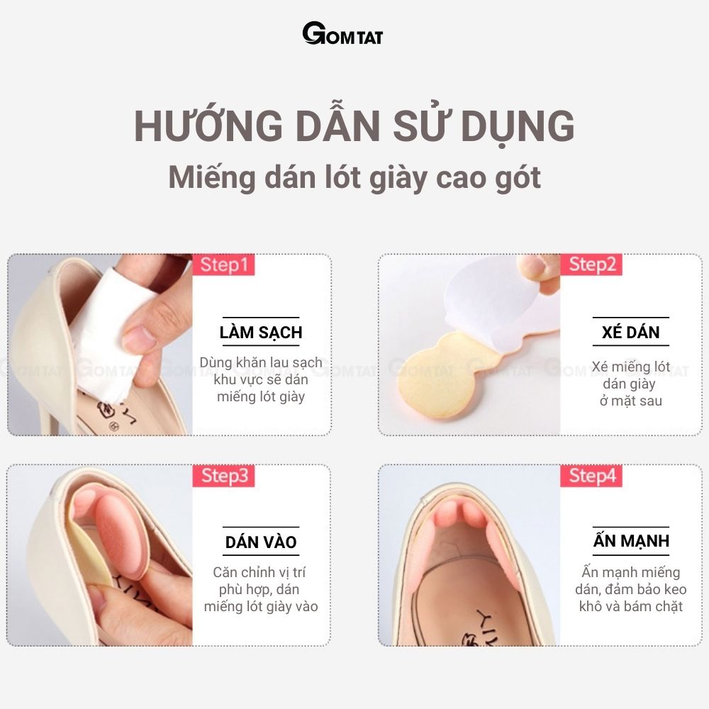 Miếng dán lót giày GOMTAT chống rớt gót, có lớp gai silicon bám chân, mặt sau có keo siêu dính - GOT-MAO-9002