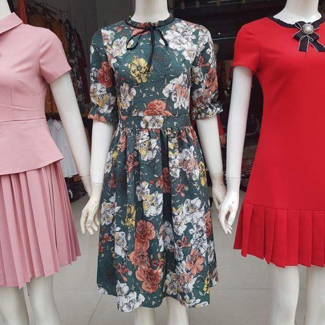 Váy hoa xòe buộc nơ