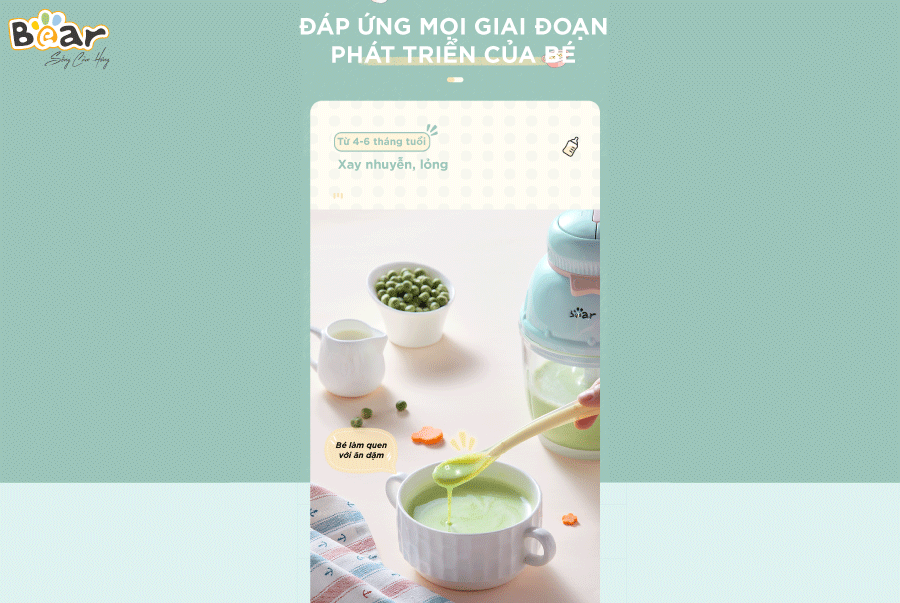 Máy Xay Thực Phẩm, Máy Xay Ăn Dặm BEAR GR-B06V1 Xay Cực Êm Dung Tích 0.6 Lít Công Suất 200 W- Hàng Chính Hãng