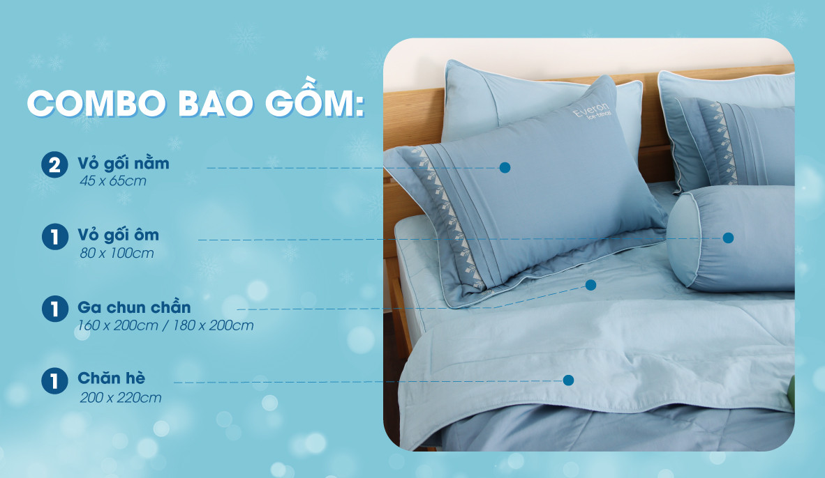 Bộ Drap Ice Tencel Everon ENTS403 + tặng 1 bình giữ nhiệt Everon