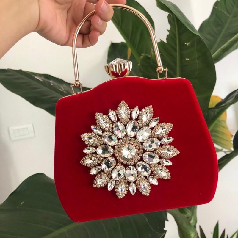 Clutch đi tiệc nhung đính đá cao cấp, sang trọng