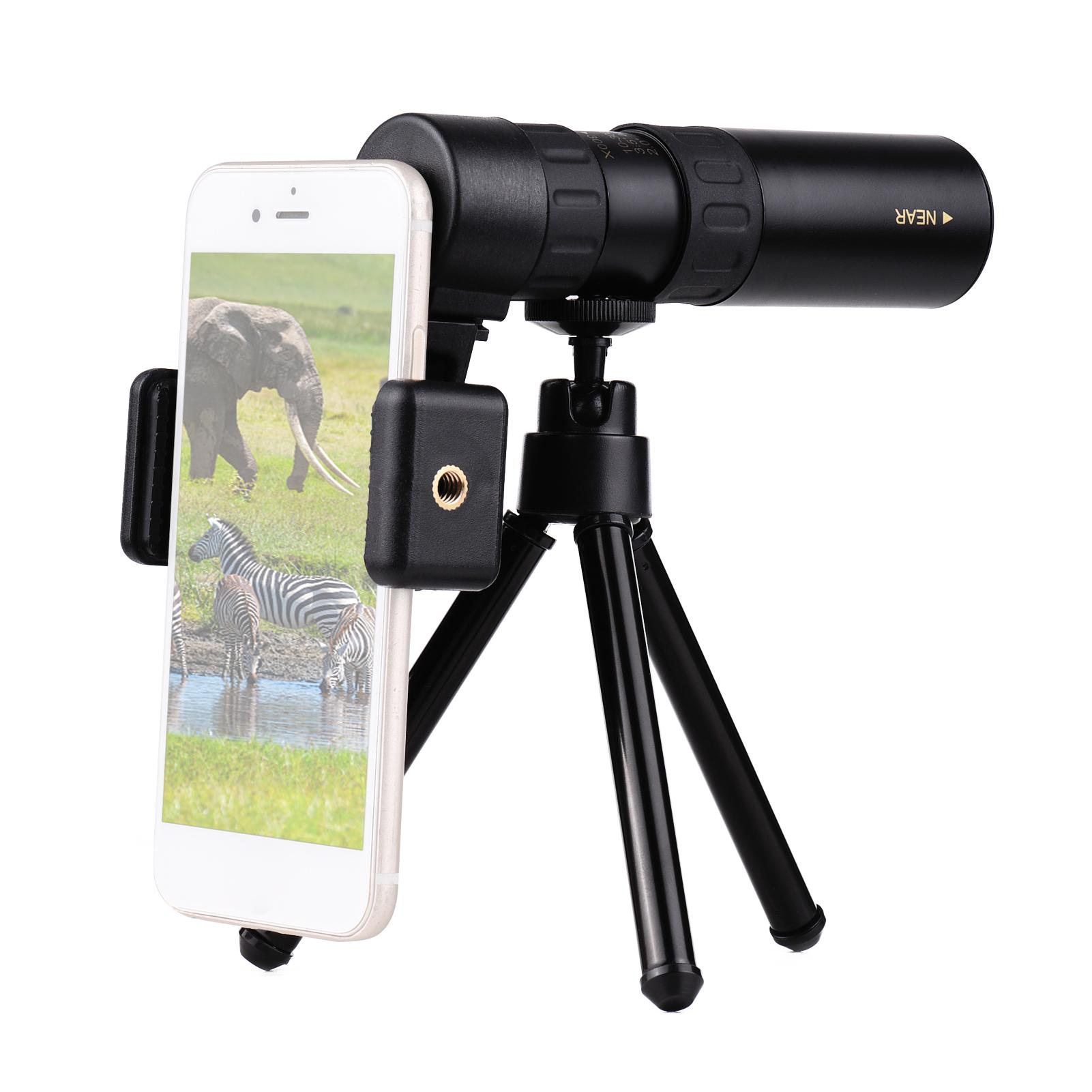 10X-300X Mini Monocular Telescope BAK4 Prisms Life Water-resistant with Phone Holder Mini Tripod Stand Carry Bag for