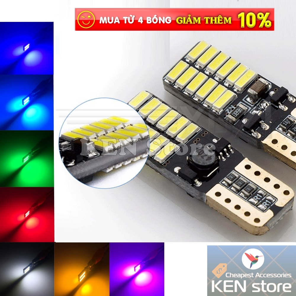 Bóng LED T10 đèn xi nhan, đèn demi 24 chip smd 4014,Smart IC cực sáng