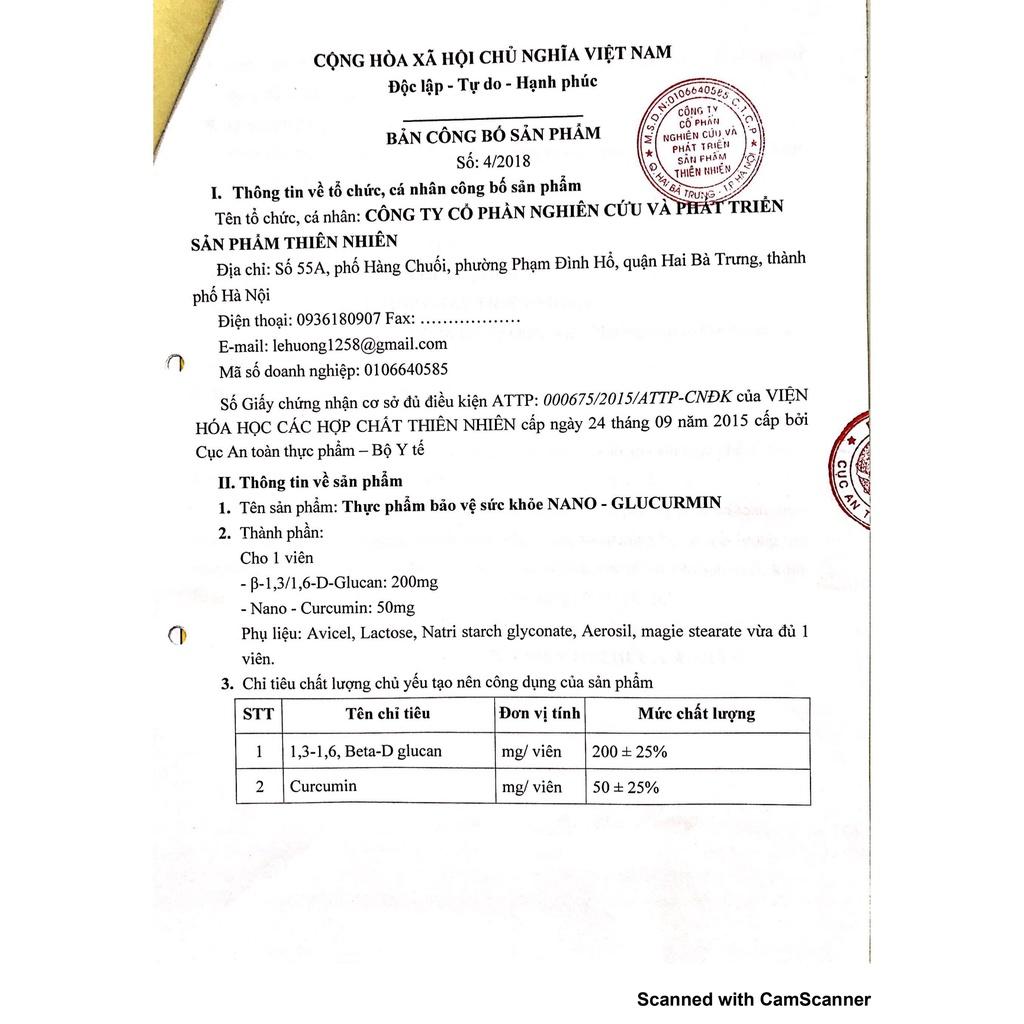 Thực Phẩm bảo vệ sức khỏe NANO-GLUCURMIN viện hóa học các hợp chất thiên nhiên Việt Nam