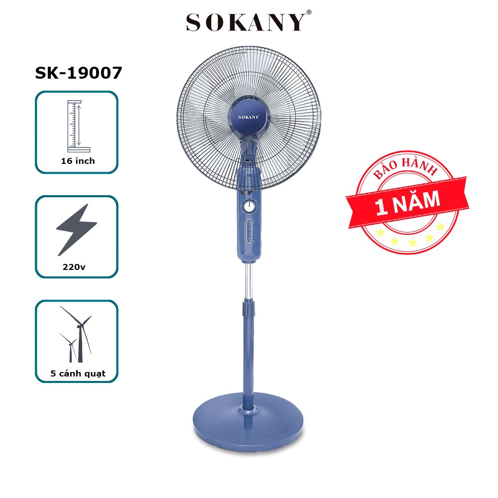 Quạt cây công suất mạnh 50W tản gió rộng hoạt động êm ái SOKANY SK-19007 CÓ CHẾ ĐỘ HẸN GIỜ, độ ồn thấp - HÀNG CHÍNH HÃNG