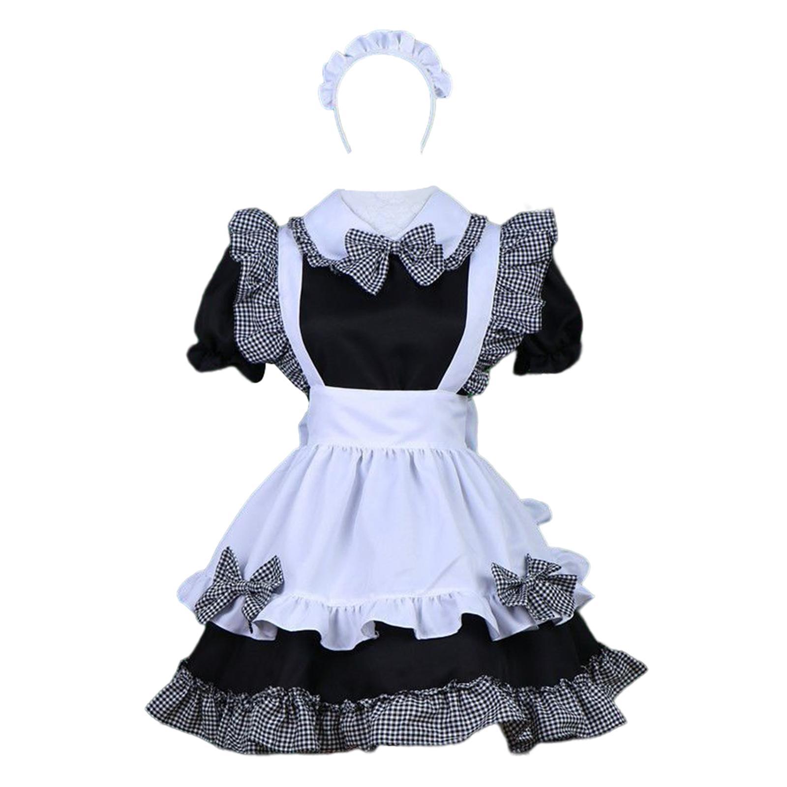 Women's French Maid Costume with Apron, Anime Cosplay Fancy Dress for Halloween Party