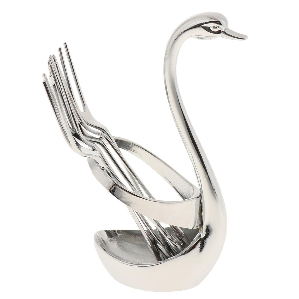 Swan Forks Spoons Dinnerware Set Base holder 6 spoon