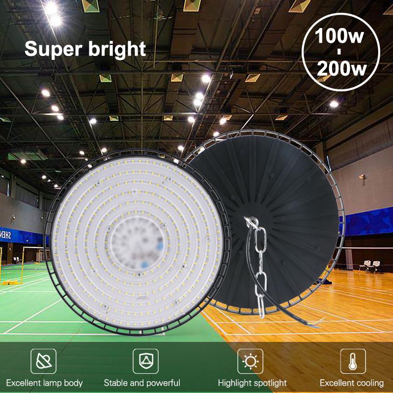 100W 150W 200W LED High Bay Light Ánh sáng công nghiệp UFO Ánh sáng trắng 6000K Nhà để xe không thấm nước Thị trường thương mại Kho nhà máy