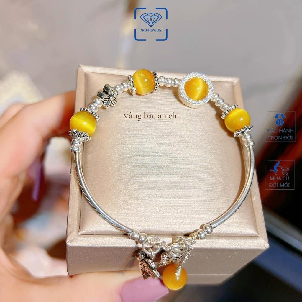 Vòng tay dây charm bạc mix đá mặt trăng moonstone phong thủy, trang sức Anchi jewelry