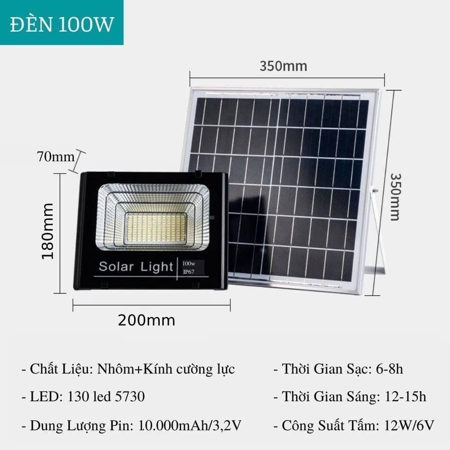 Đèn pha năng lượng mặt trời 60W 100w 200w 300w 400W -  có đèn led báo dung lượng pin