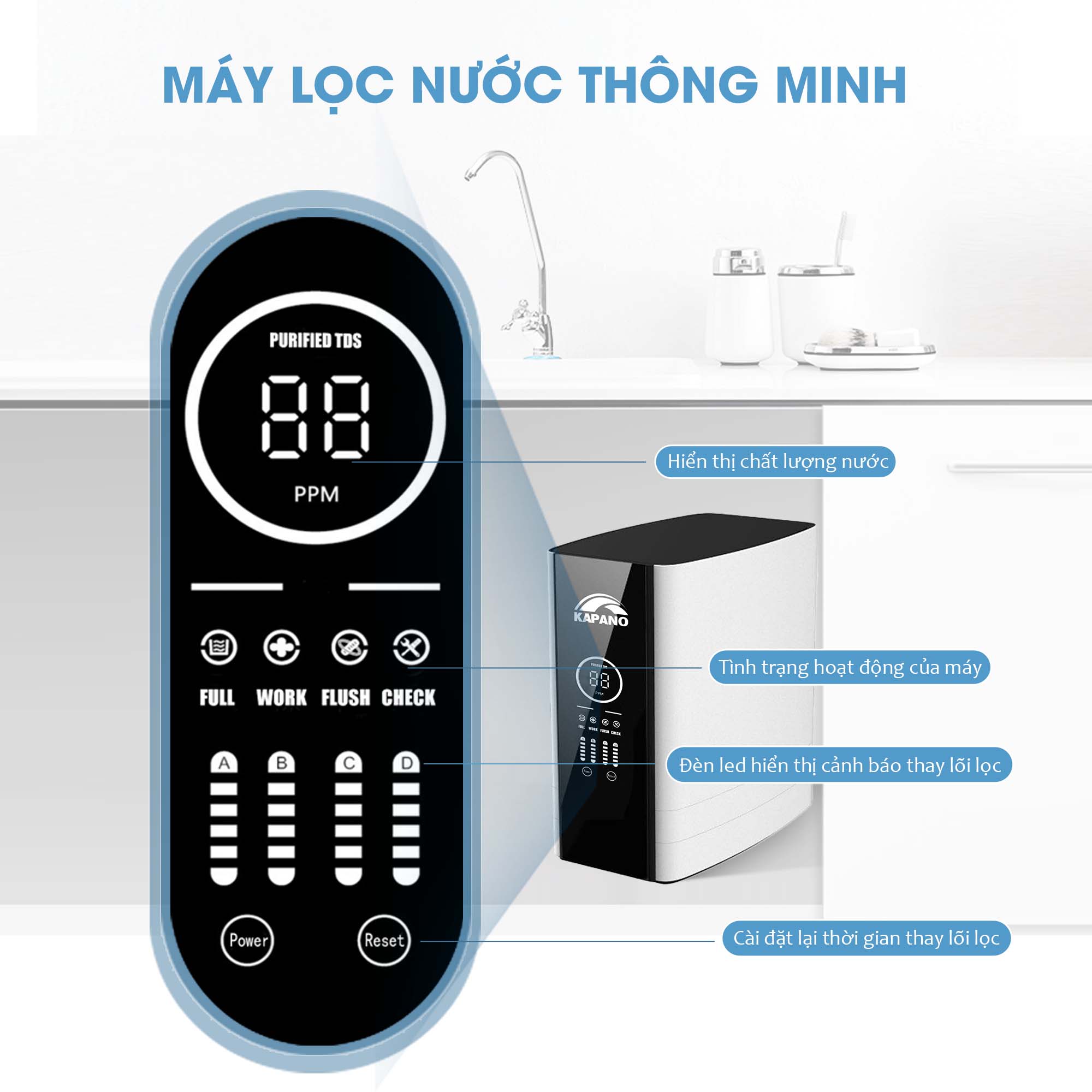 Máy lọc nước RO thông minh không bình chứa Kapano - Hàng chính hãng