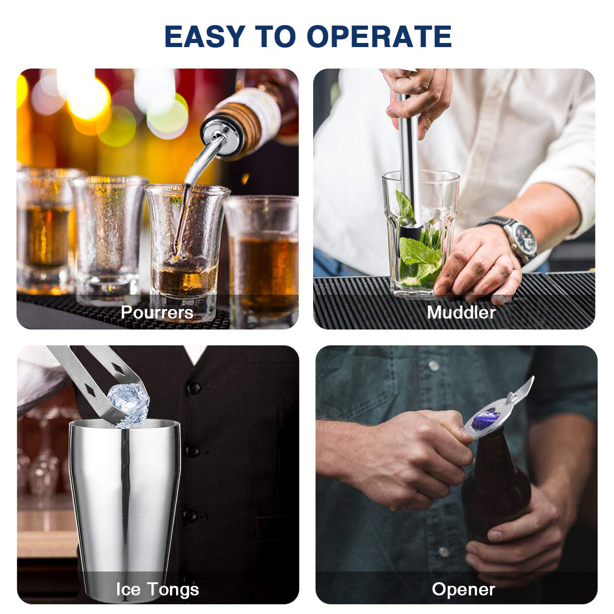 10pcs Cocktail Shaker Bartender Bar Stainless Steel Mixer Bar Bartender Set Kit
