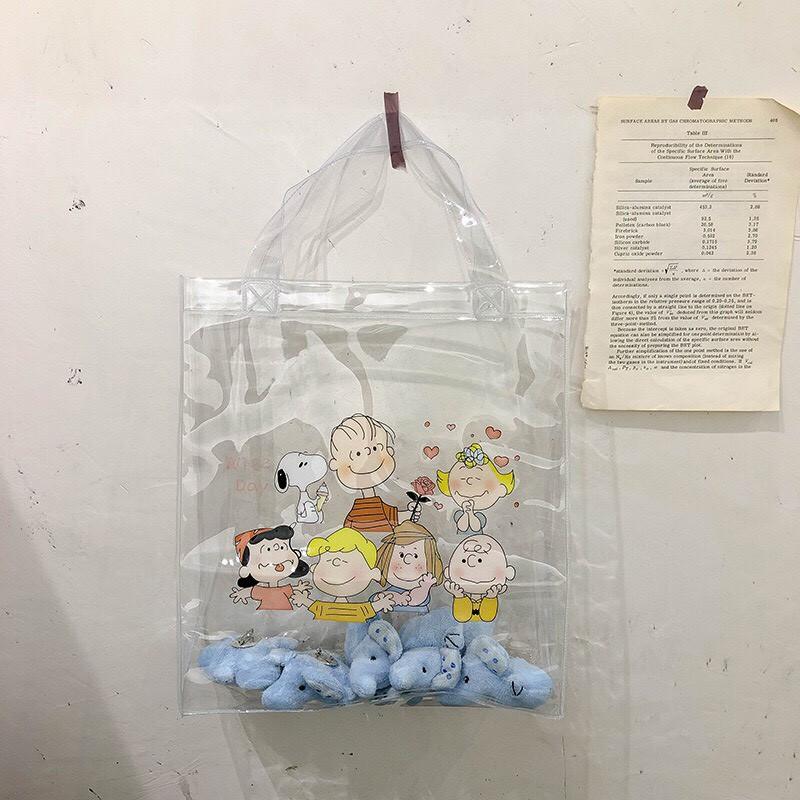 TÚI TOTE TRONG SUÔT CHPI HOTTREND Túi tote trong suốt Snoopy tiện lợi đựng Doll, Bomb