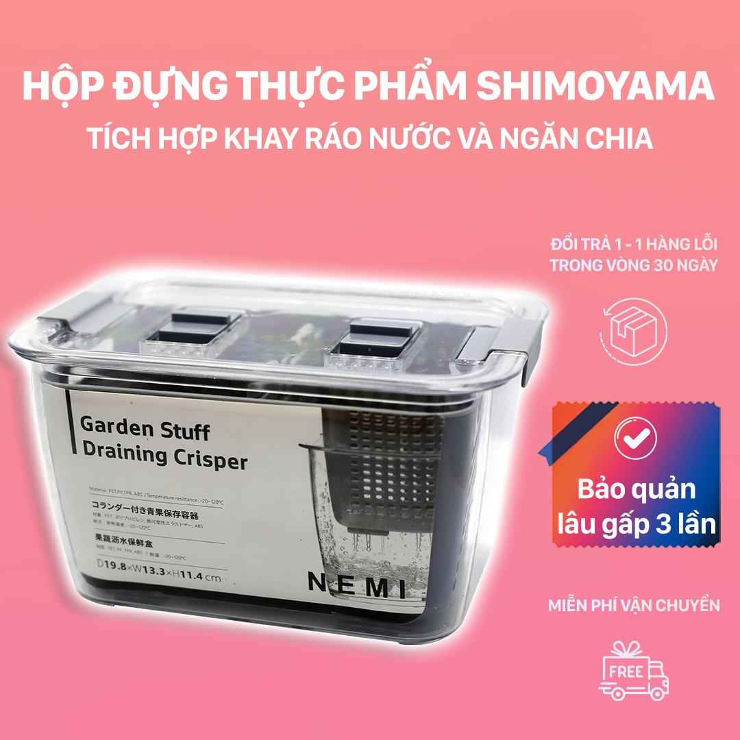 Hộp Bảo Quản Thực Phẩm NEMI Trong Suốt Có Nắp Đậy Kín Khí Tích Hợp Khay Ráo Nước Và Khay Chia Ngăn