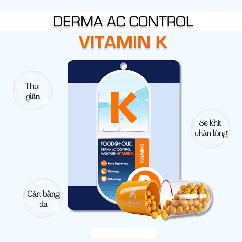 Hộp 10 Mặt Nạ Dưỡng Ẩm Cân Bằng Phục Hồi Giúp Da Thư Giãn Chiết Xuất Vitamin K Foodaholic Derma AC Control Mask 23g x 10