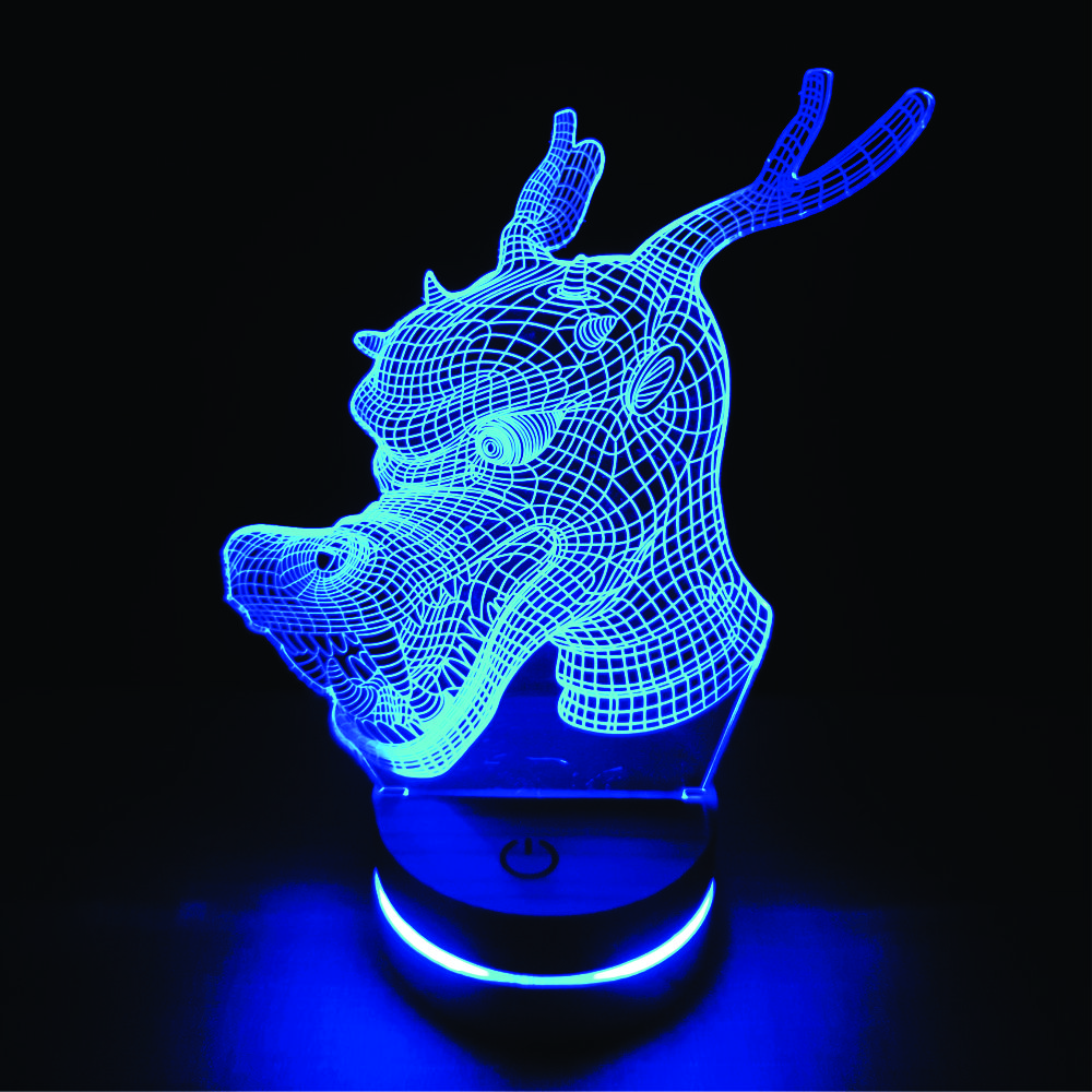 Đầu rồng, Đèn 3D led, Đèn ngủ thay đổi 16 màu