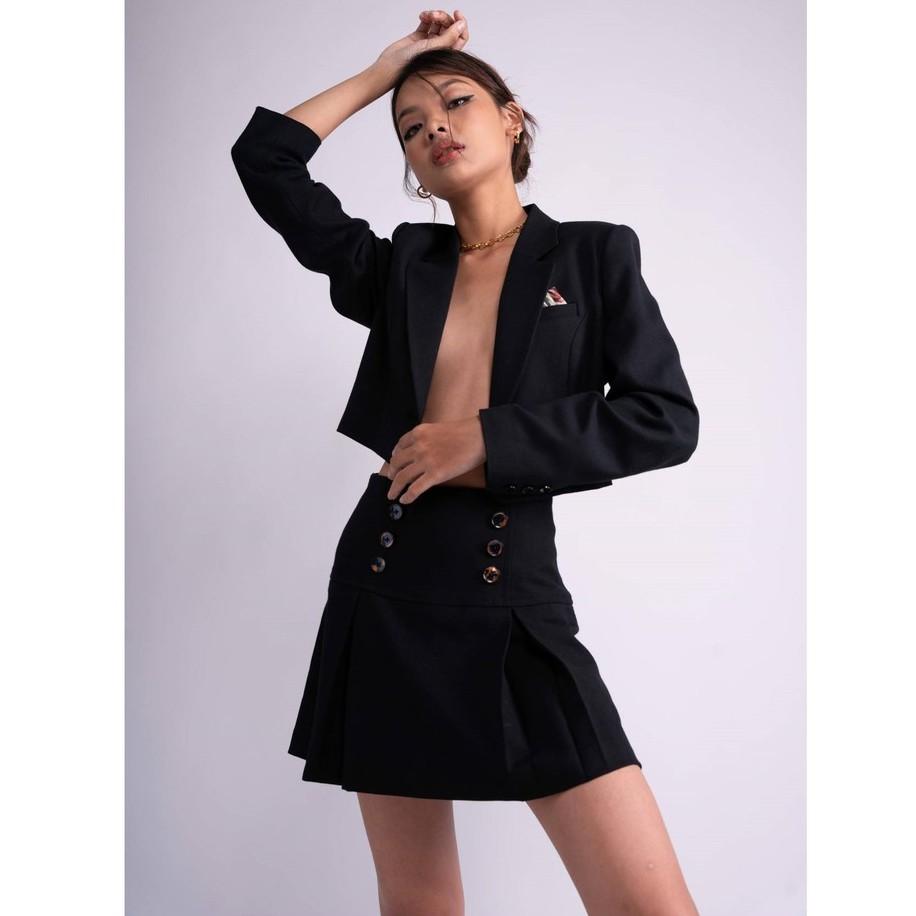 OLALASTUDIO Set Áo vest balzer và chân váy màu đen Levi