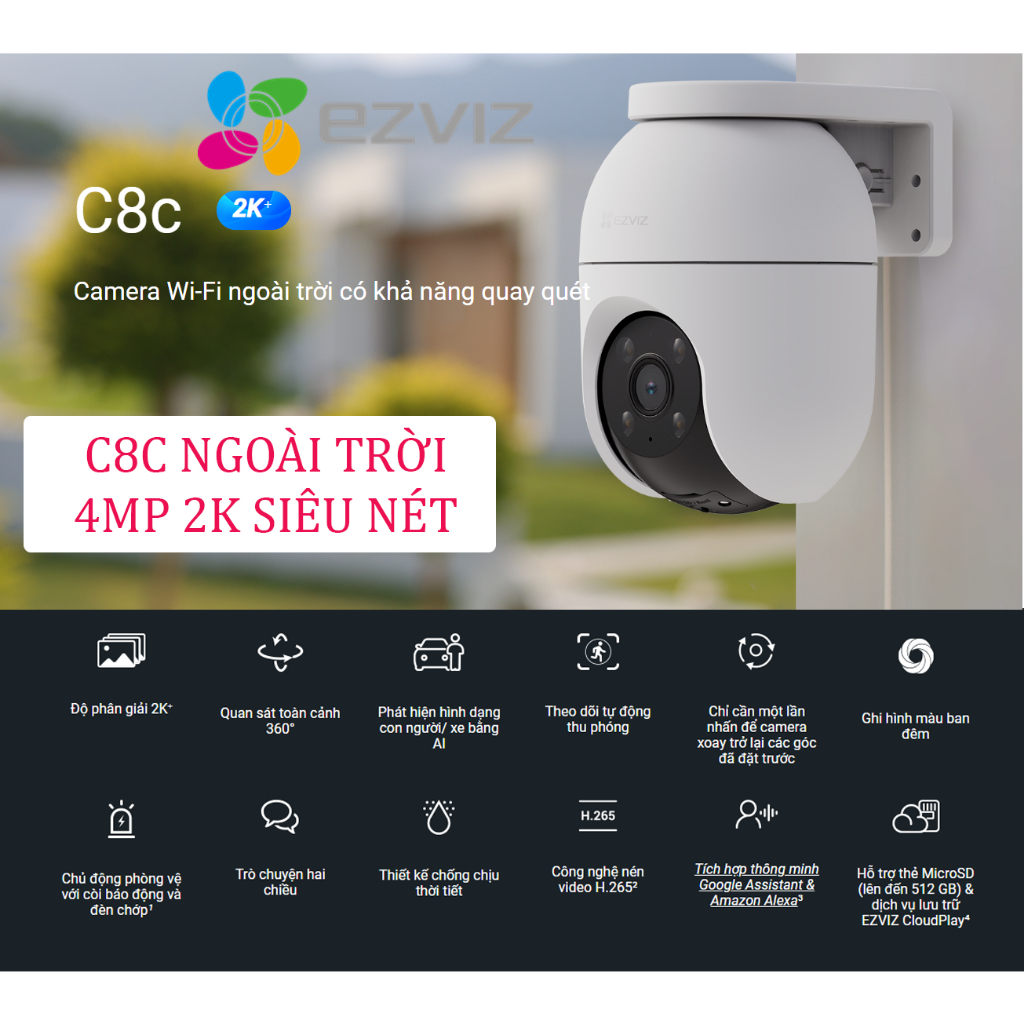 Camera IP Wifi Ezviz C8C 3K 5MP Ngoài TrờI, Xoay 360 Độ, Đàm Thoại - Hàng chính hãng