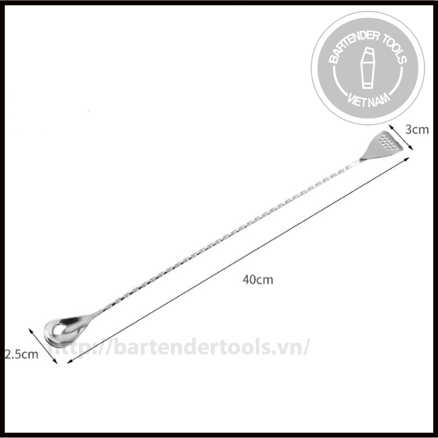 Thìa pha chế inox 2 đầu 40cm ( 1 đầu cào) - Bar spoon