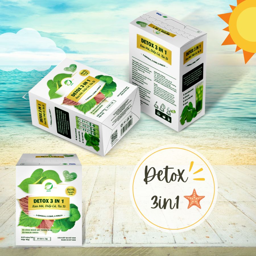 Bột Detox 3in1 Rau má Diếp cá Tía tô Eherbal sấy thăng hoa (21 gói)