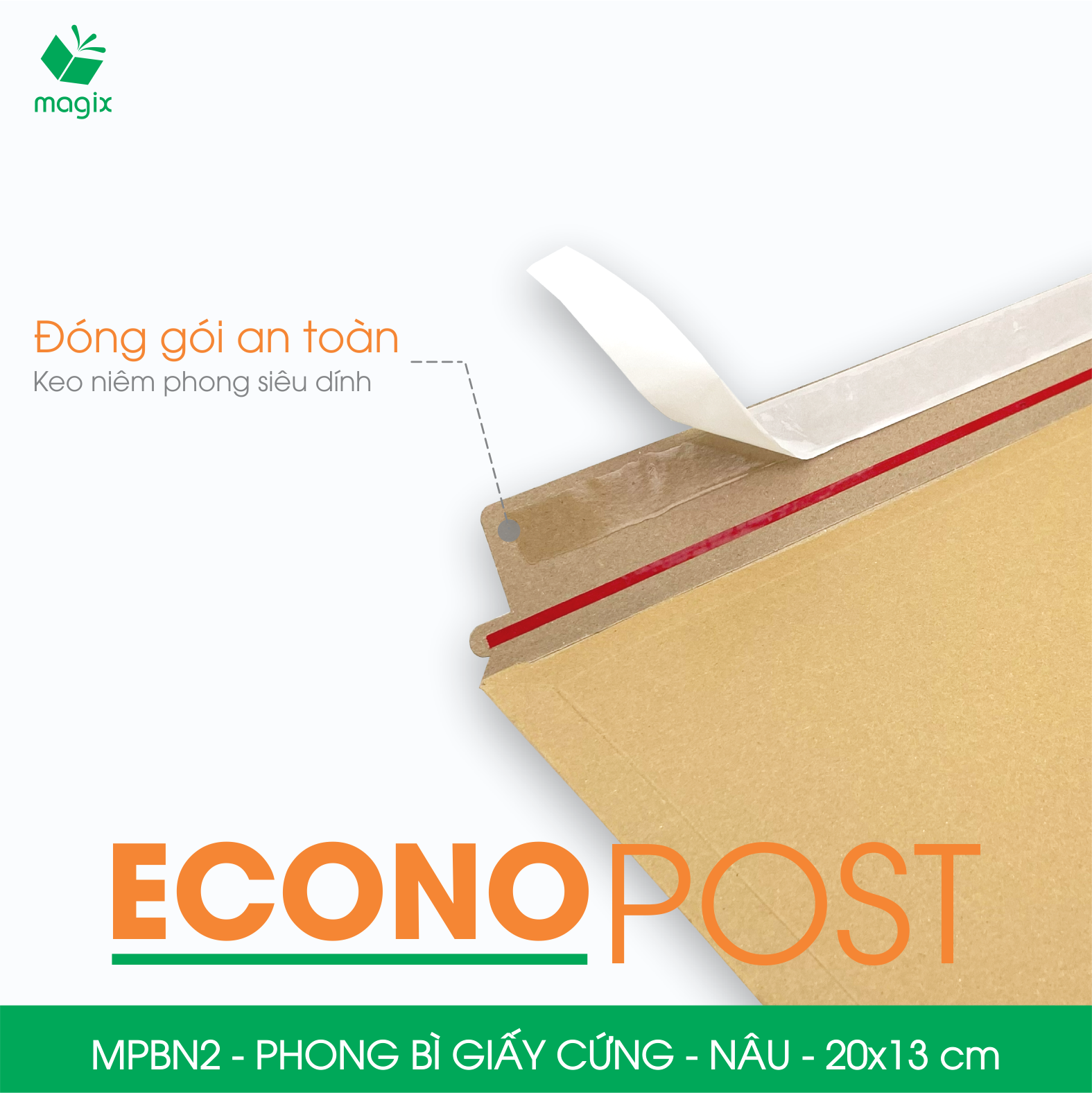 MPBN2 - 20x13 cm - Combo 100 phong bì giấy cứng đóng hàng màu nâu thay thế túi gói hàng