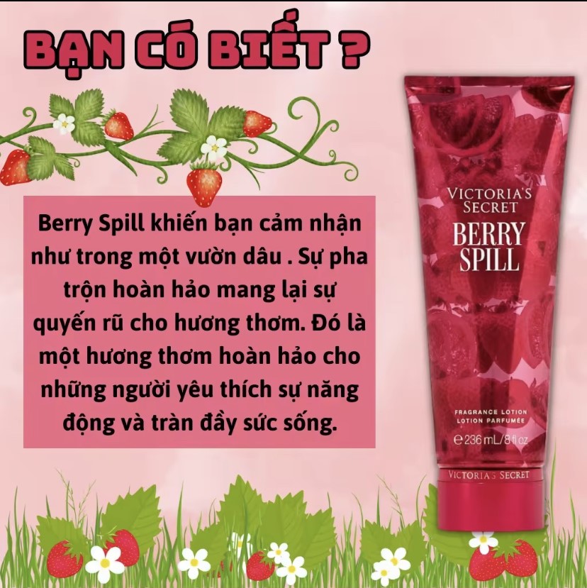 Victoria Secret Berry Spill Chính Hãng - Body Mist Victoria Secret 250ml &amp; Lotion Victoria Secret 236ml Chính Hãng