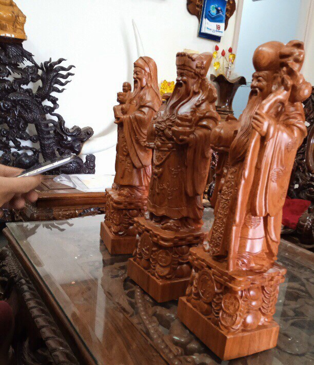 Bộ tượng phật tam đa phúc lộc thọ bằng gỗ hương đá kt cao 30×11×9cm