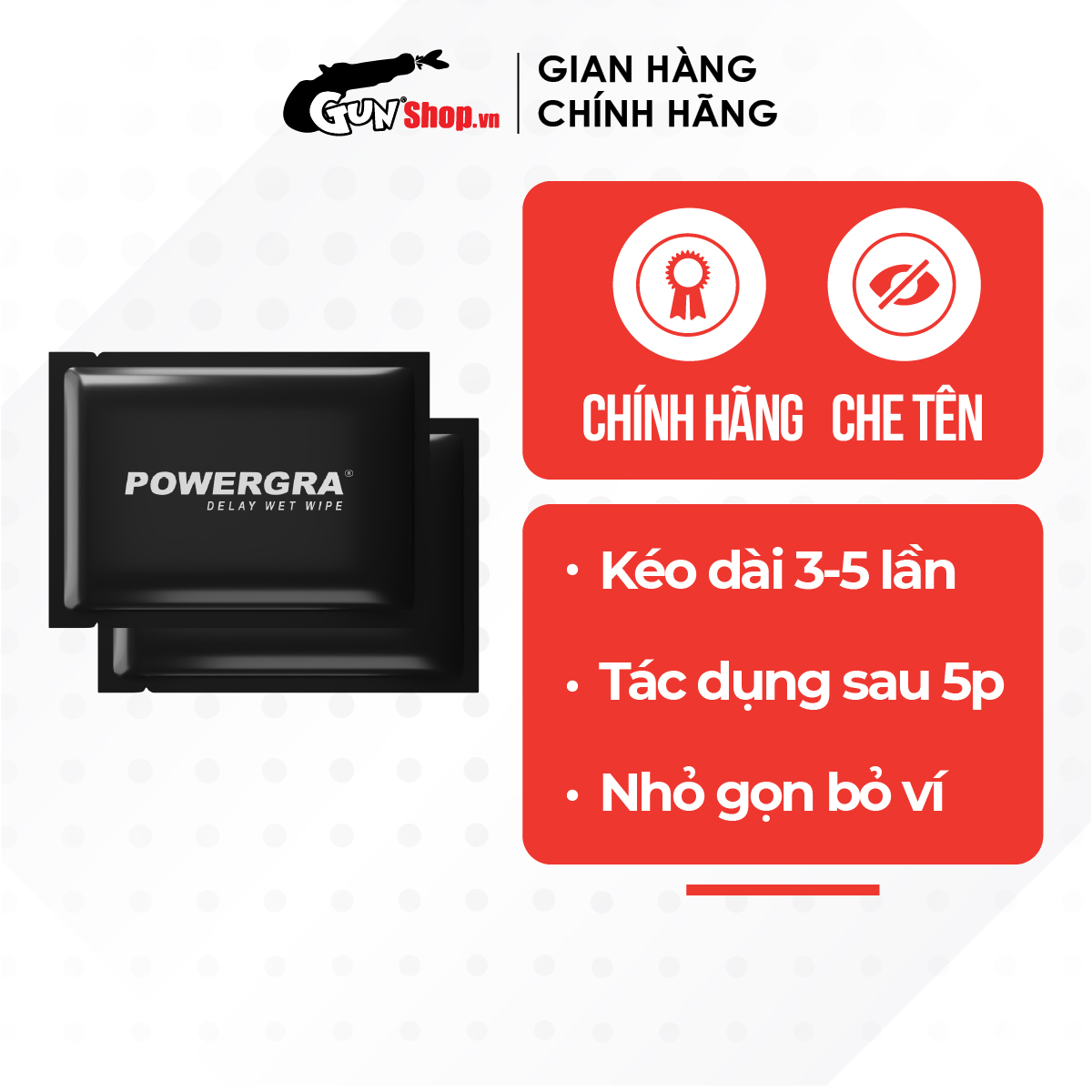 Bộ 2 khăn lau mini đa năng hỗ trợ nam giới Powergra Wet Wipes | GUNSHOP VIỆT NAM