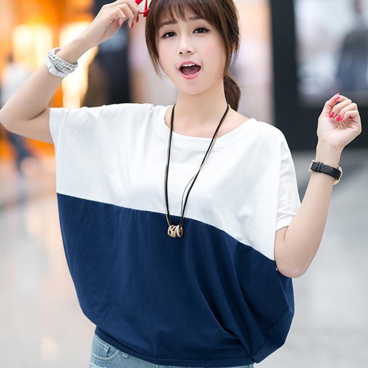 MS9526 Áo thun nữ cánh dơi phối màu cotton