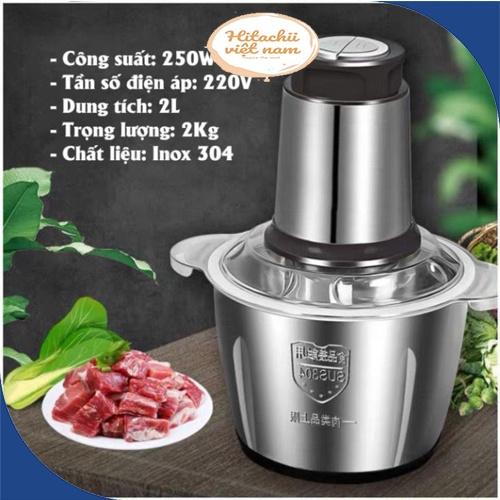 Máy Xay Thịt, Máy Xay Đa Năng Cối 2L inox Cầm Tay 2 Chế Độ 4 Lưỡi Dao Siêu Bền, Cối Xay inox - BH 6 Tháng