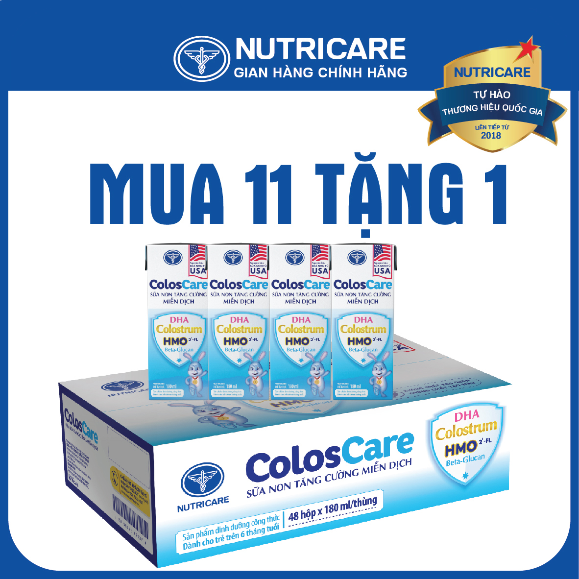 [Mua 11 lốc tặng 1] Sữa nước Nutricare ColosCare tăng cường miễn dịch (180ml)