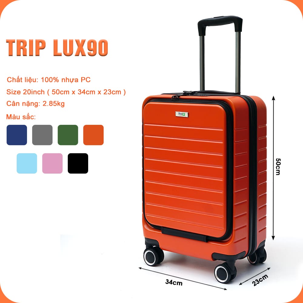 TẶNG DÂY ĐAI - Vali có ngăn đựng Laptop TRIP LUX90 size 20inch - Hàng chính hãng