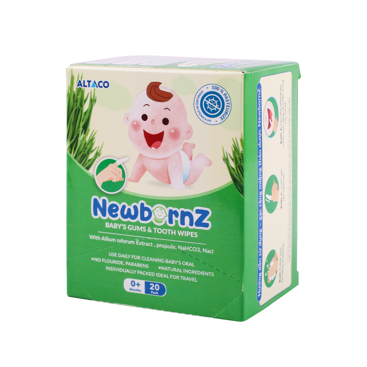 Gạc răng miệng thảo dược NewbornZ ( Hộp 20 gói) rơ lưỡi cho trẻ sơ sinh và trẻ nhỏ