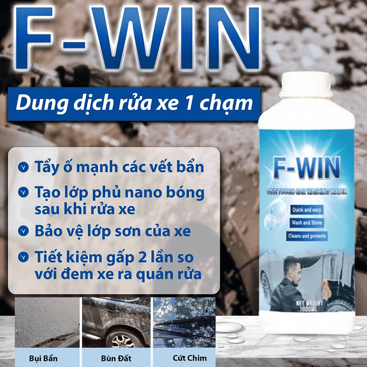 Dung Dịch Rửa Xe F-Win 750ml Rửa Xe 1 Chạm One Touch Clean - Nước Tẩy Rửa Xe Bọt Tuyết Chăm Sóc Xe Máy Ô Tô